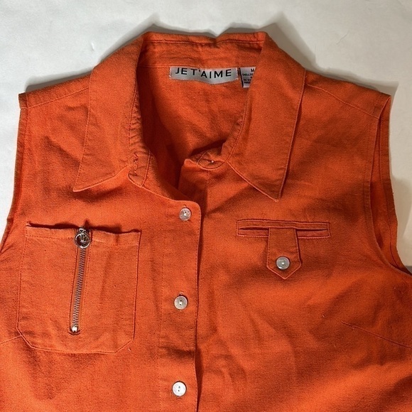 Je t’aime Short Sleeve Botton Down Blouse Pearl Button Size Medium Rust Orange - Picture 5 of 8